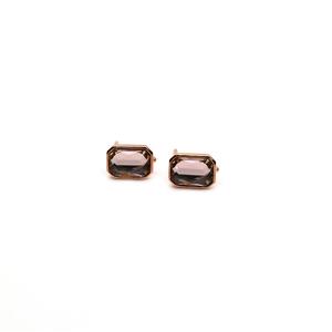 Rose Gold Plated 925 Sterling Silver Rectangle Earrings With Vintage Pink Swarovski Crystal Approx 9x6.7mm (1 Pair)