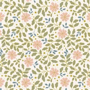 Lewis & Irene Celestial Collection Celestial Flowers Cream With Gold Metallic Fabric 0.5m
