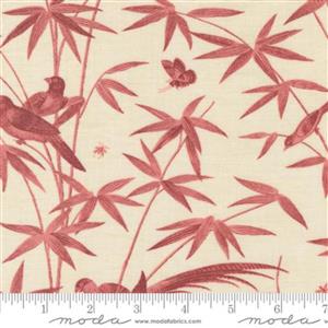 Moda French General Rouenneries Trois Charmant Reproduction Bird Toile Faded Red Fabric 0.5m