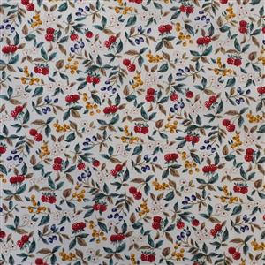  Country Floral Red Berries on White Fabric 0.5m Exclusive 