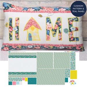 Living in Loveliness 'Home' Cushion Kit: Pattern & Panel (140 x 71cm) Teal Flowers 