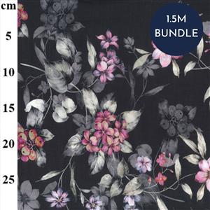 Black Floral Digital Lawn Prints Fabric Bundle (1.5m)