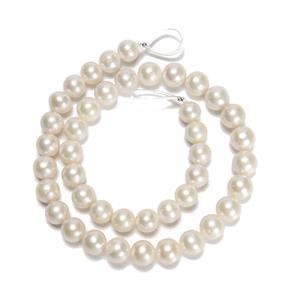 White Freshwater Cultured Nucleated Near Round Pearls Approx 10-11mm, 38cm Strand