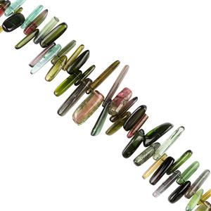 45cts Multi-Colour Tourmaline Graduated Plain Top Drilled Irregular Slices Approx 6x2 to 12x3mm, 10cm  Strand.