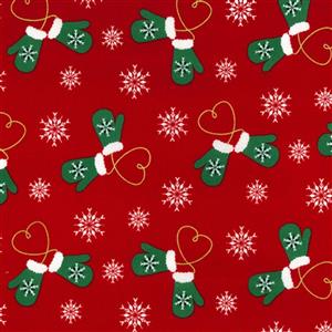 Rose & Hubble Christmas Mittens Metallic Red Fabric 0.5m