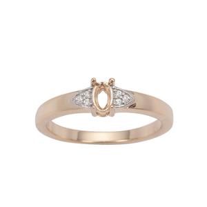Rose Gold Plated 925 Sterling Silver Oval Ring Mount (To fit 5x3mm gemstones) Inc. 0.03cts White Zircon Brilliant Cut Round 1mm - 1Pcs