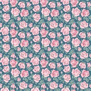 Poppie Cotton Delightful Department Store Pink Roses Fabric 0.5m