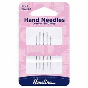 Hemline Hand Sewing Needles - Leather/PVC/Vinyl Size 3-7 (5 Pieces) 