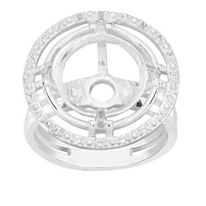 925 Sterling Silver Double Halo Ring Mount With Zircon Pave (To Fit 12x12mm Round Gemstone)