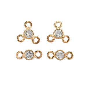 Rose Gold Plated 925 Sterling Silver Connectors with White Topaz, Approx 7mm & 8mm, 4pcs