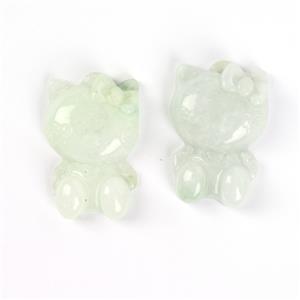 2x 10cts Type A Jadeite Cat Carving Approx 15x20mm