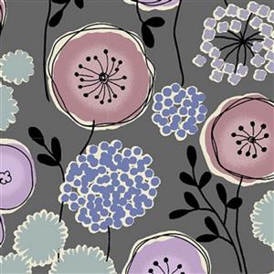 Ken Circles & Flowerheads On Grey Fabric 0.5m