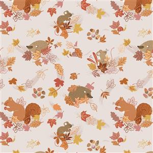 Lewis & Irene Cassandra Connolly Squirrelled Away Collection Hide And Squeak Pale Mushroom Fabric 0.5m