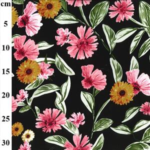 Large Floral on Black Viscose Poplin Prints Fabric 0.5m