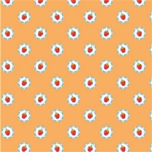 Poppie Cotton Hopscotch & Freckles Strawberry Orange Fabric 0.5m