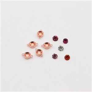 Rose Gold Plated Base Metal Bezel Cup Connectors and Cabochons 8mm (Rose, Light Rose, Peach, Crystal, Fuschia/ 5pcs)
