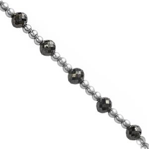 2.4Cts Black Diamond Faceted Round Approx 3mm 6cm Starnds with Silver Spacer