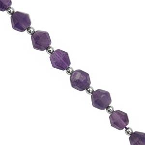 40cts Amethyst Faceted Bicone Approx 7 to 8mm 18Cm Strands With Hematite (Approx 3mm) And Plastic Spacers