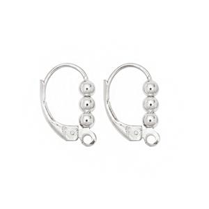 925 Sterling Silver Leverback with beaded design and loop, Approx 16mm (1 Pair)