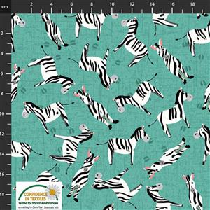 Coco's Safari Zebra Jade Blue Fabric 0.5m