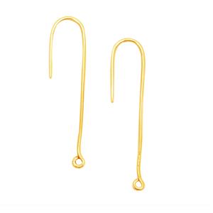 Gold Plated 925 Sterling Silver Long Link Earring Hook, Approx 42x11mm, Hole 1.4mm 2pcs