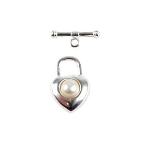 925 Sterling Silver Heart Clasp with White Freshwater Cultured Pearl Approx 3mm