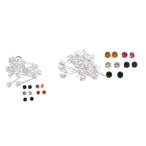 5 pairs of 5mm and 5 pairs of 3mm Base Metal Earring Snaptite Settings with Matching Round Glass Stones (Crystal, Montana, Topaz, Rose, Emerald)