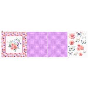 The Crafty Witches Sweet Bouquet Pink & Lilac Square Cushion Fabric Panel (140 x 44cm)