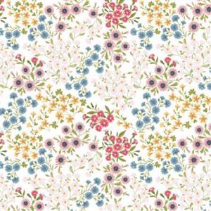 Poppie Cotton Sunshine Chamomile Collection Floral Posies Vintage White Fabric 0.5m