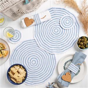 Wool Couture Blue & White Striped Place Setting For Two Crochet Kit With Free Crochet Hook Worth £4