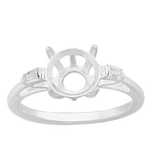 925 Sterling Silver Ring Mount With Zircon Shoulders (To Fit 8x8mm Round Gemstone)