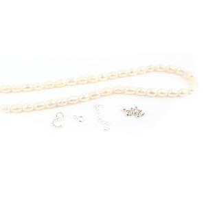Pearl Madness - 925 Sterling Silver Moon  Pack:Moon Charm & Extended Chain with Tag + Spacer Beads + Clasp & White Freshwater Cultured Rice Pearls