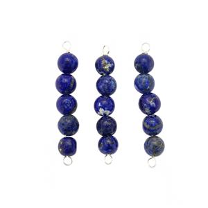 925 Sterling Silver Bead Lapis Lazuli Connector, Approx 6mm (Pack of 3)