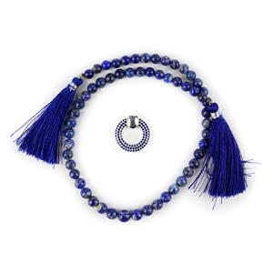 True Blue; Blue CZ Donut, Silver Plated Base Metal Approx 20mm, 88cts Lapis Lazuli 