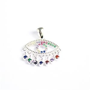 925 Sterling Silver Evil Eye Pendant With Multi Coloured Cubic Zirconia Approx 17x21mm