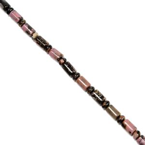 160cts Rhodonite Morse Code Beads including 4x6mm Rondelles & 6x10mm Drums, 38cm Strand