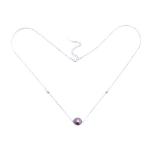 925 Sterling Silver Necklace With White Topaz & Natural Purple Pearl, 20 Inches