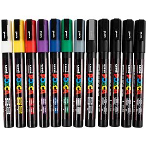 Posca markers, assorted colours, line 0,9-1,3 mm, 12 pc/ 1 pack