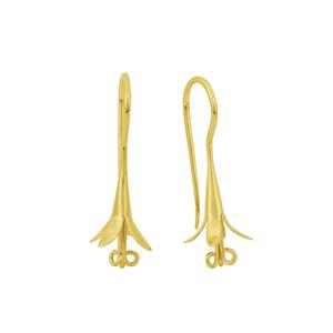 Gold Plated 925 Sterling Silver Flower Drop Earrings With Loop Approx, 34x10mm ( pair of 1)