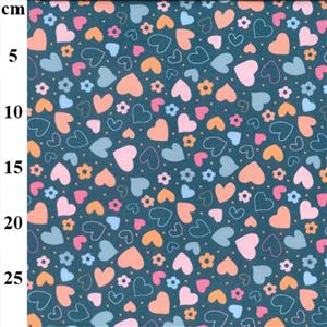100% Cotton Hearts on Teal Flannel Fabric 0.5m
