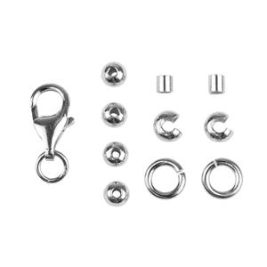 925 Sterling Silver Findings Bundle - Crimp Cover, Lobster Clasp, Knot Cover, Spacer Beads and Jump Ring