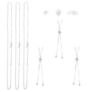 Silver Plated Base Metal Bee and Flower Connectors with 3 Pack Slider Bracelets and 3 Pack Base Metal Chains 