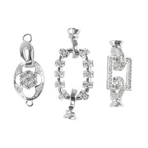 Silver Plated Base Metal Clasp, 3pcs, 3 Designs 
