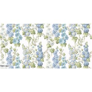 Sanderson Southwold Blue Collection Hollyhocks White Fabric 0.5m 