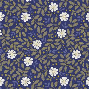 Lewis & Irene Celestial Collection Celestial Flowers Dusk With Gold Metallic Fabric 0.5m