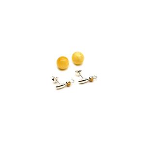 Sterling Silver Bar Earrings with Baltic Butterscotch Amber 10mm Rounds (1 Pair)