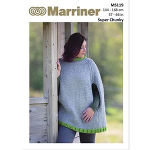 Marriner Traditional Poncho with Contrast Hem in Super Chunky Yarn Knitting Pattern