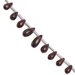 38cts Bharat Garnet Smooth Top Side Drill Drop Approx 6x3 to 10x5mm, 20cm Strand With Spacers