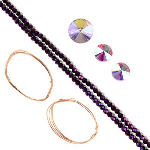 White/Purple Rivoli & Purple Translucent Faceted Glass Wire Wrapping Project With Downloadable Instructions By Ellie Gallagher