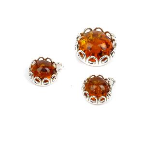 Baltic Cognac Amber Sterling Silver Pendants, Inc. 2x 8mm, & 1x 12mm (3pk)